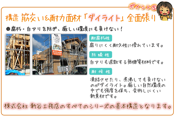 構造筋交い＆耐力面材「ダイライト」全面張り